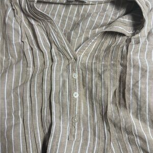 LOFT Women's Beige Striped Button Down Shirt